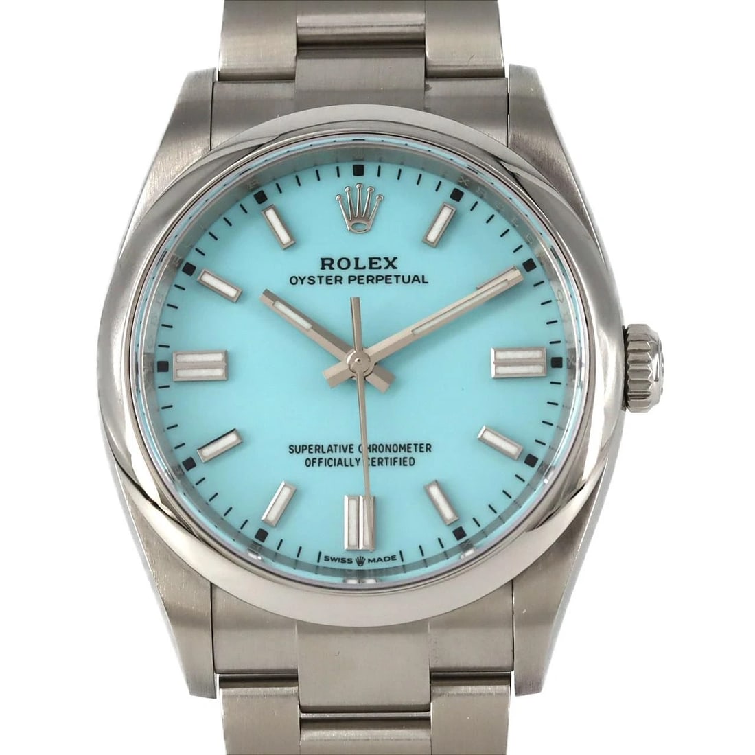 ROLEX OYSTER PERPETUAL STAINLESS STEEL MECHANICAL AUTOMATIC WATCH: Rolex Oyster Perpetual Stainless Steel Mechanical Automatic Watch Brand: ROLEX Type/Style: Wrist watch Material: Case: Stainless Steel Breath: Stainless Steel Color: Dial Color: Turquoise blue Size: