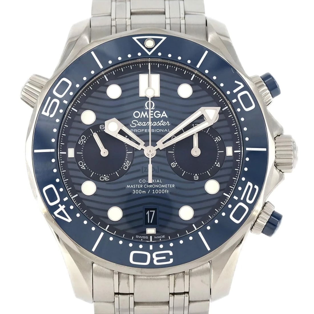 OMEGA SEAMASTER DIVER CHRONOGRAPH STAINLESS WATCH: Omega Seamaster Diver Chronograph Stainless Watch Brand: OMEGA Type/Style: Wrist watch Material: Case: Stainless Steel Breath: Stainless Steel Color: Dial color blue Size: Case diameter: Approx. 44 mm