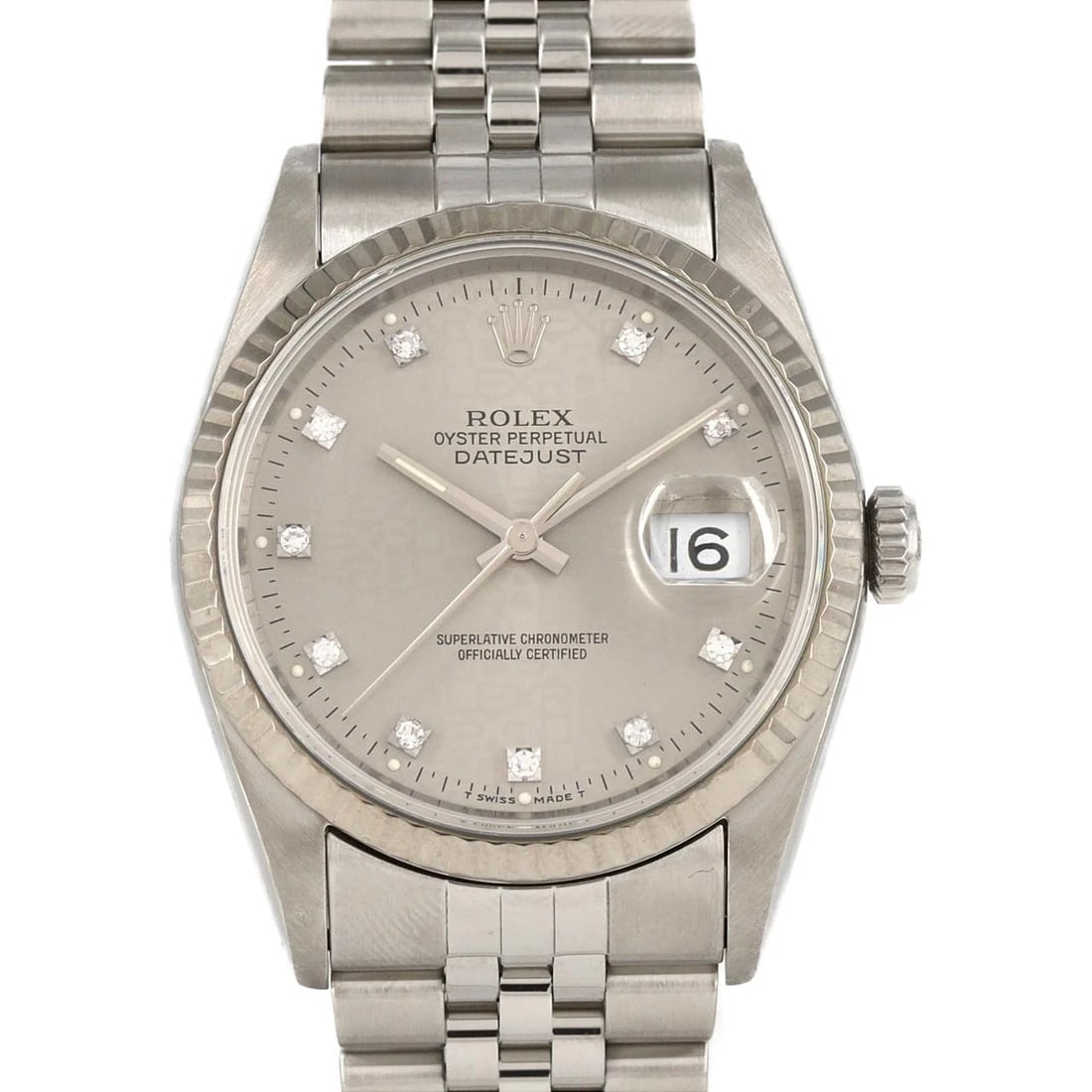 ROLEX DATEJUST MECHANICAL AUTOMATIC WATCH: Rolex Datejust Mechanical Automatic Watch Brand: ROLEX Type/Style: Wrist watch Material: Case: Stainless steel x white gold Bracelet: Stainless steel Color: Dial Color: Gray printed computer/diamond