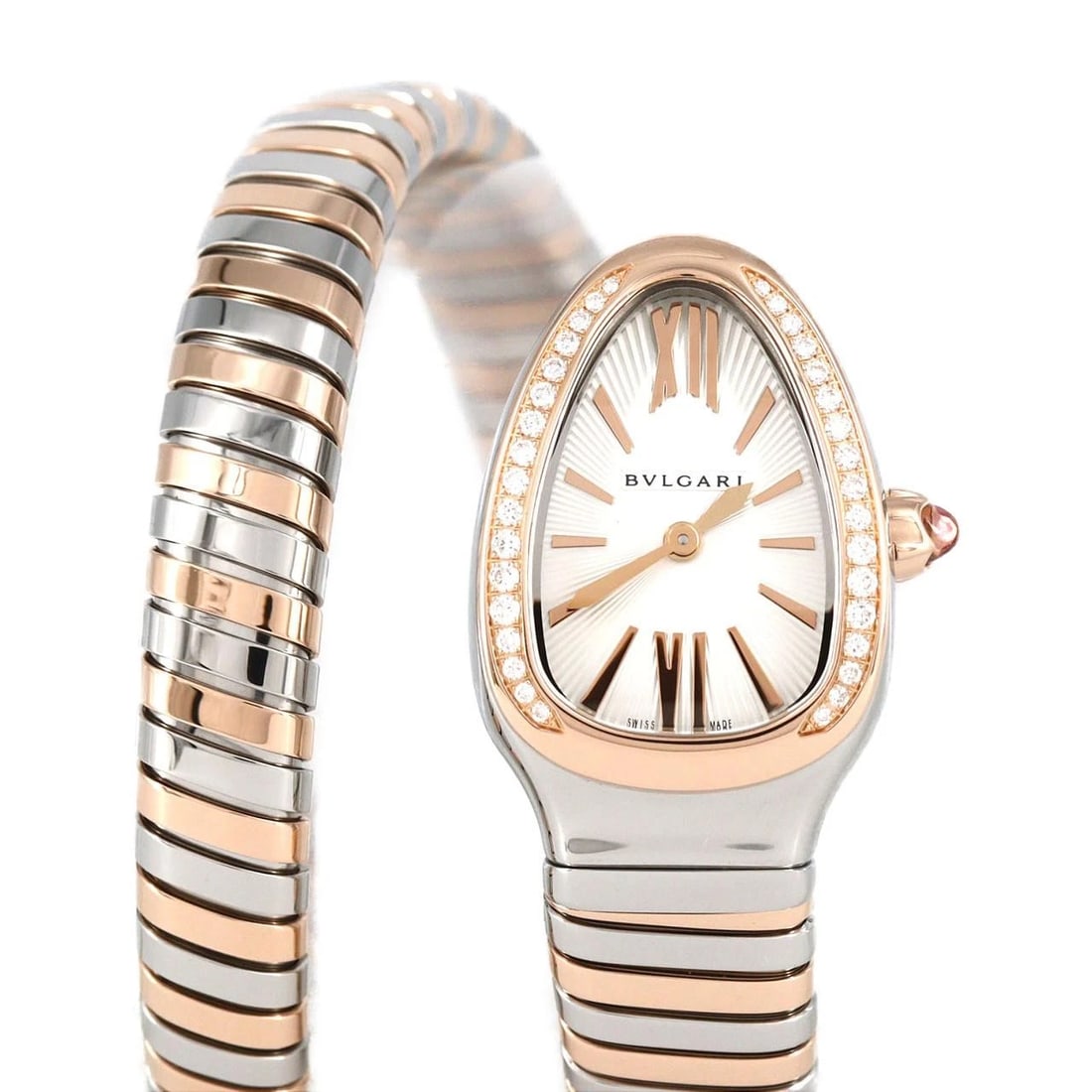 BVLGARI SERPENTI TUBOGAS COMBINATION WATCH: Bvlgari Serpenti Tubogas Combination Watch Brand: BVLGARI Type/Style: Wrist watch Material: Case: Stainless steel x pink gold Bracelet: Stainless steel x pink gold Color: Dial color silver Size: Case