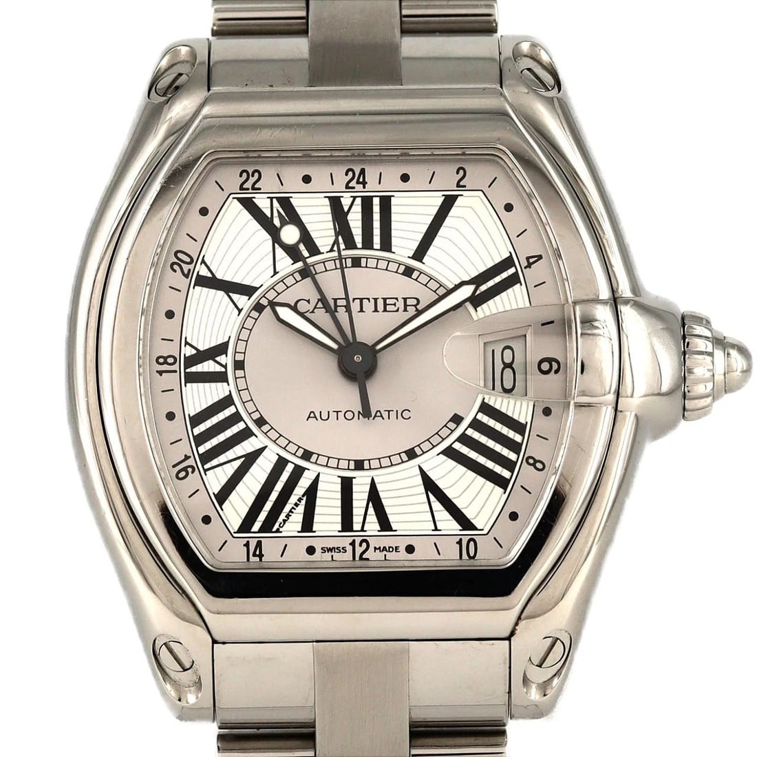 CARTIER ROADSTER STAINLESS WATCH: Cartier Roadster Stainless Watch Brand: CARTIER Type/Style: Wrist watch Material: Case: Stainless Steel Breath: Stainless Steel Color: Dial color silver Size: Case diameter approx.: 39.5 x 47 mm mm