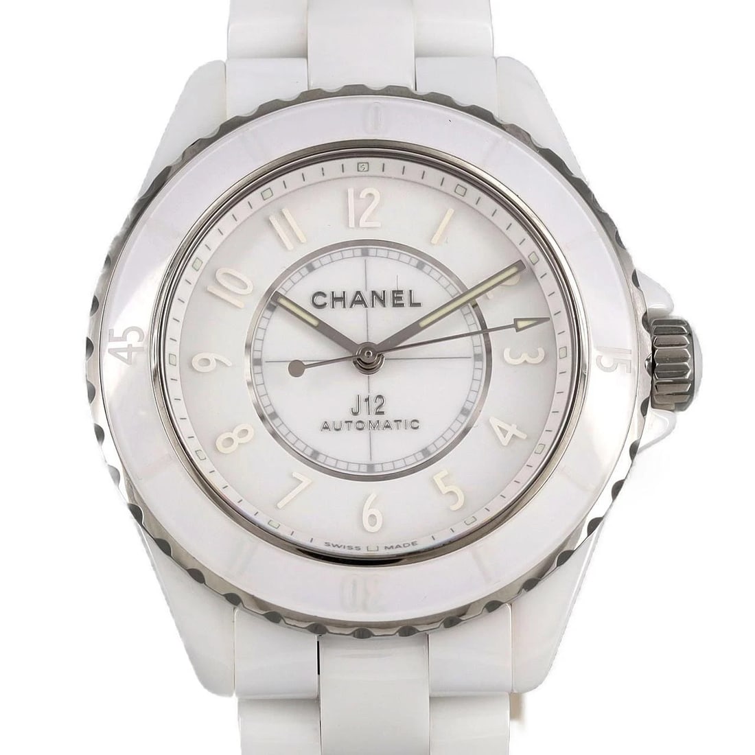 CHANEL J12 PHANTOM CALIBER CERAMIC MECHANICAL WATCH: Chanel J12 Phantom Caliber Ceramic Mechanical Watch Brand: CHANEL Type/Style: Wrist watch Material: Case: Ceramic Bracelet: Ceramic Color: Dial Color: White/Arabic Size: Case diameter: Approx. 38 mm
