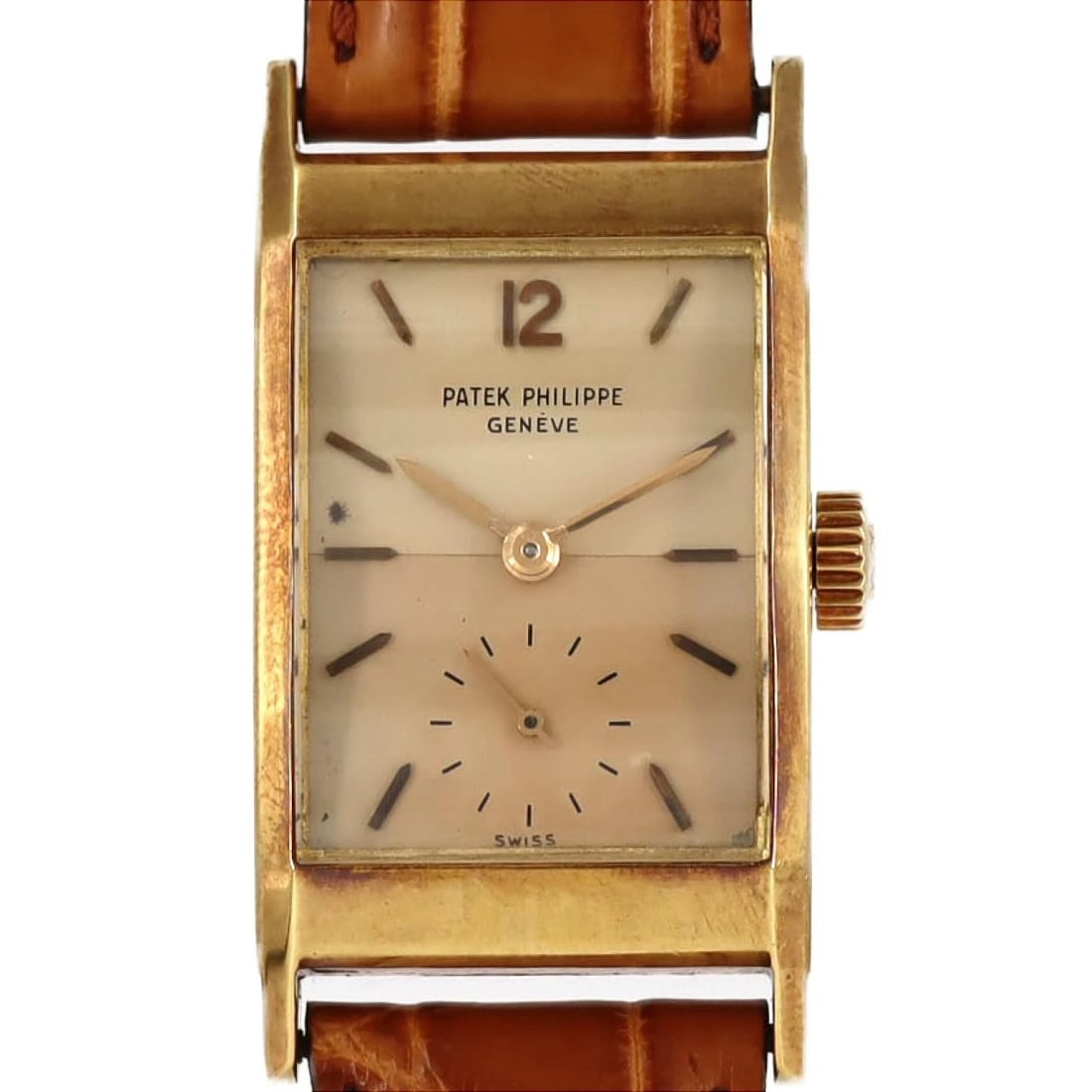 PATEK PHILIPPE YG MANUAL WINDING WATCH: Patek Philippe YG Manual Winding Watch Brand: PATEK PHILIPPE Type/Style: Wrist watch Material: Case: Yellow gold Bracelet: Strap Color: Dial Color: Silver Band color: Size: Case diameter: 22.5 x 42