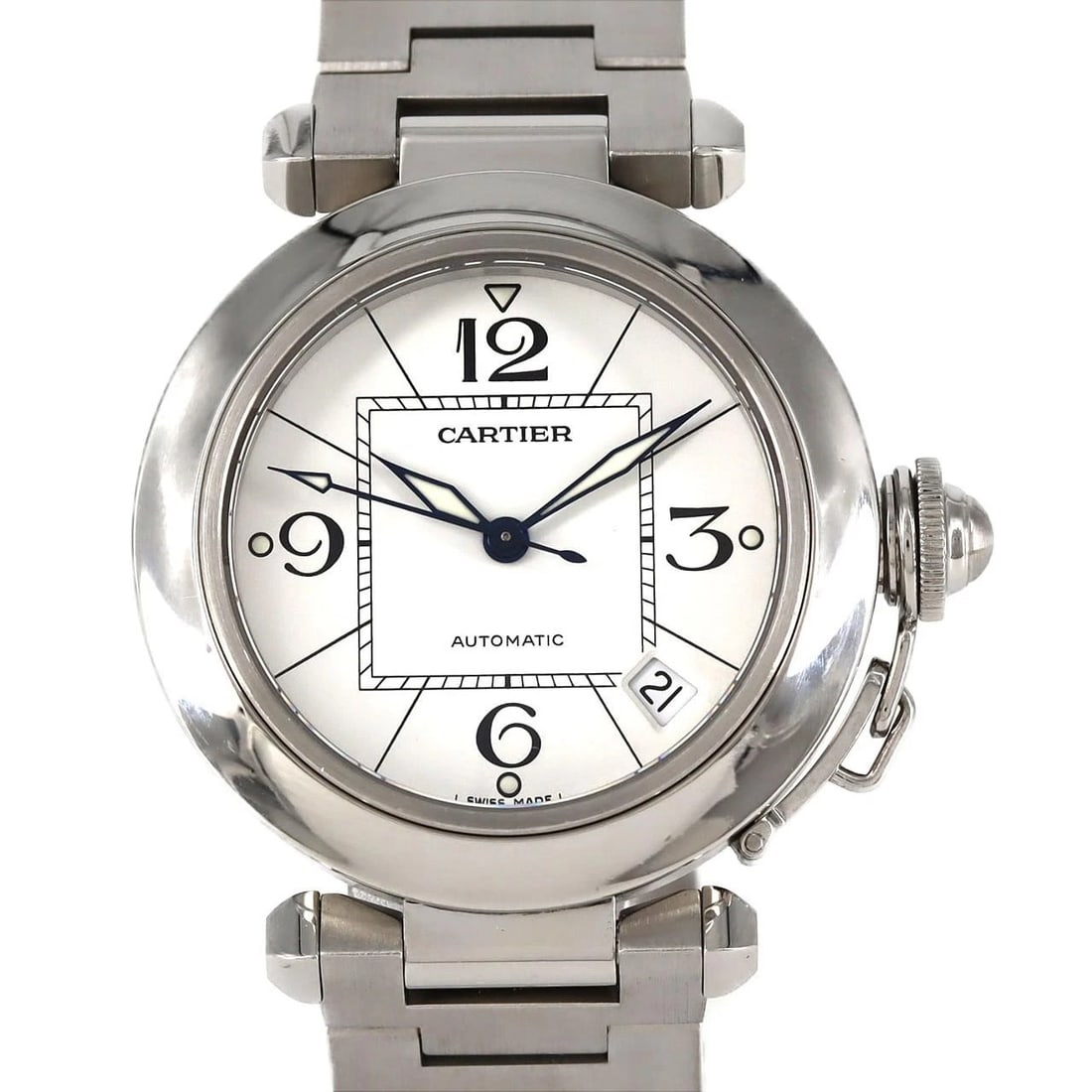 CARTIER PASHA STAINLESS STEEL MECHANICAL AUTOMATIC WATCH: Cartier Pasha Stainless Steel Mechanical Automatic Watch Brand: CARTIER Type/Style: Wrist watch Material: Case: Stainless Steel Breath: Stainless Steel Color: Dial color white Size: Case diameter: