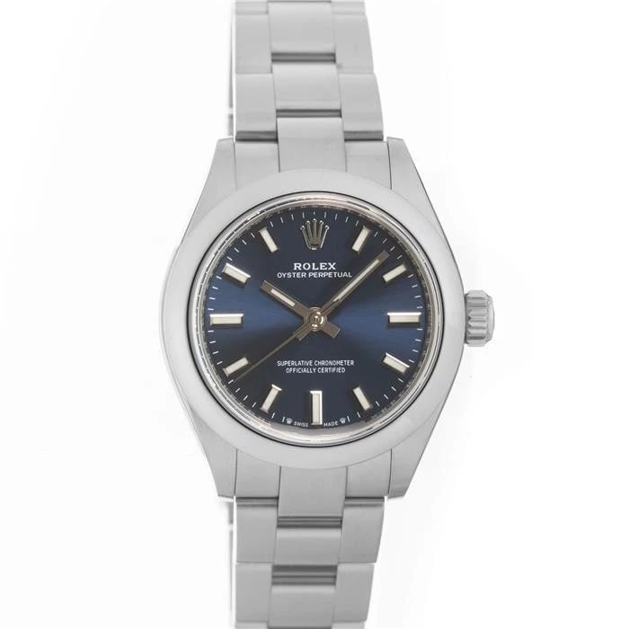 ROLEX OYSTER PERPETUAL BLUE WATCH: ROLEX Oyster Perpetual Blue Watch Brand: ROLEX Type/Style: Wristwatch Material: Case Material Stainless Steel, Band Material Stainless Steel Color: Case Color Silver, Dial color Gray, Band Color NONE