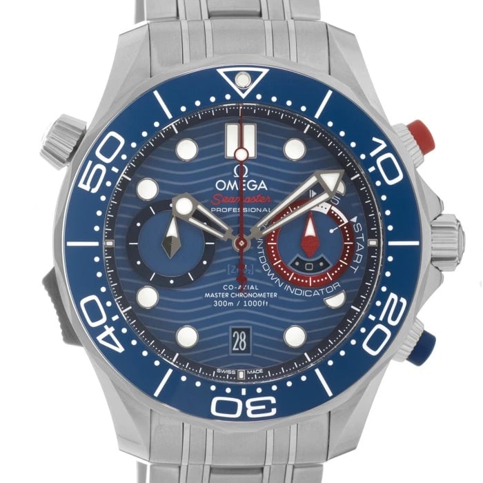 OMEGA SEAMASTER CHRONOGRAPH WATCH: Omega Seamaster Chronograph Watch Brand: OMEGA Type/Style: Wristwatch Material: Case Material Stainless Steel, Band Material Stainless Steel Color: Case Color Silver, Dial color Blue, Band Color