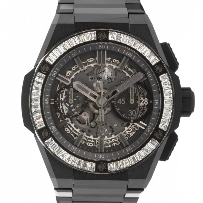 HUBLOT BIG BANG BLACK BAGUETTE DIAMONDS WATCH: HUBLOT Big Bang Black Baguette Diamonds Watch Brand: HUBLOT Type/Style: Wristwatch Material: Case Material Ceramic, Band Material Ceramic Color: Case Color Black, Dial color Skeleton, Band Color