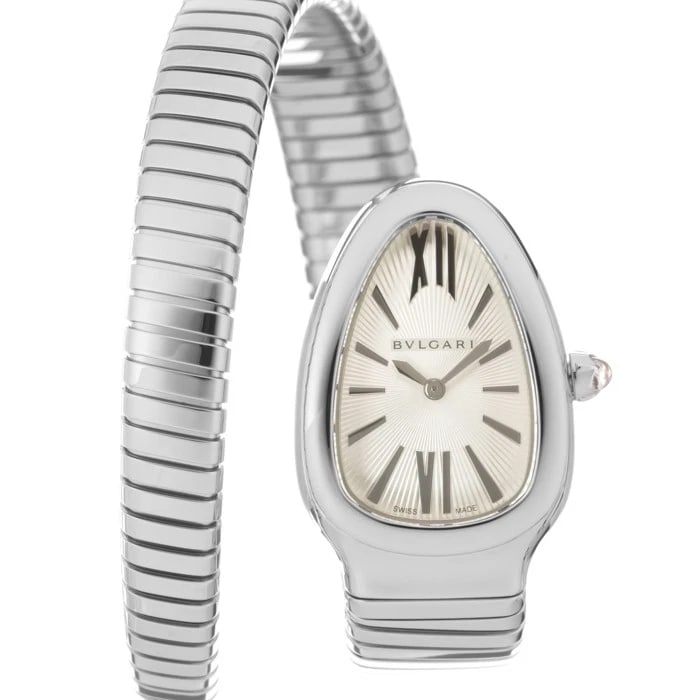 BVLGARI STAINLESS STEEL WATCH: BVLGARI Stainless Steel Watch Brand: BVLGARI Type/Style: Wristwatch Material: Case Material Stainless Steel, Band Material Stainless Steel Color: Case Color Silver, Dial color Silver, Band Color