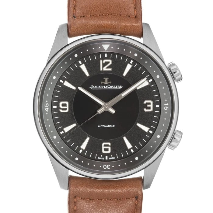 JAEGER-LECOULTRE POLARIS AUTOMATIC WATCH: Jaeger-LeCoultre Polaris Automatic Watch Brand: JAEGER LECOULTRE Type/Style: Wristwatch Material: Case Material Stainless Steel, Band Material Calf Color: Case Color Silver, Dial color Black, Band