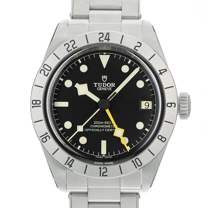TUDOR HERITAGE BLACK WATCH: TUDOR Heritage Black Watch Brand: TUDOR Type/Style: Wristwatch Material: Case Material Stainless Steel, Band Material Stainless Steel Color: Case Color Silver, Dial color Black, Band Color NONE Size: 