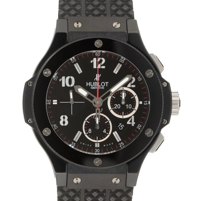 HUBLOT BIG BANG BLACK WATCH: HUBLOT Big Bang Black Watch Brand: HUBLOT Type/Style: Wristwatch Material: Case Material Ceramic, Band Material Rubber Color: Case Color Black, Dial color Black, Band Color Black Size: Case Size 44mm