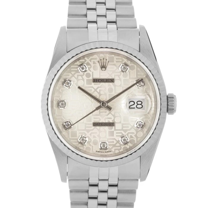 ROLEX DATEJUST SILVER COMPUTER DIAL WATCH: ROLEX Datejust Silver Computer Dial Watch Brand: ROLEX Type/Style: Wristwatch Material: Case Material Stainless Steel, White Gold, Band Material Stainless Steel Color: Case Color Silver, Dial color
