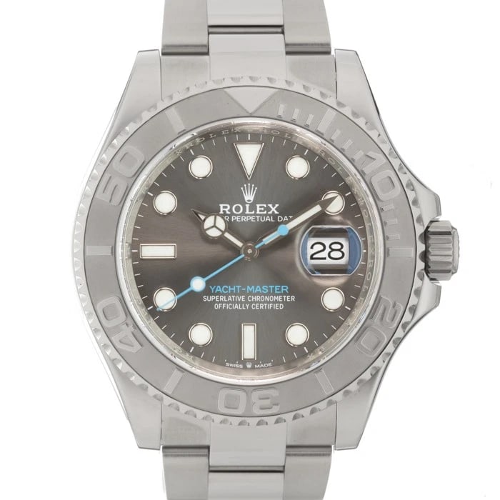 ROLEX YACHT MASTER WATCH: ROLEX Yacht Master Watch Brand: ROLEX Type/Style: Wristwatch Material: Case Material Stainless Steel, Platinum, Band Material Stainless Steel Color: Case Color Silver, Dial color Gray, Band Color
