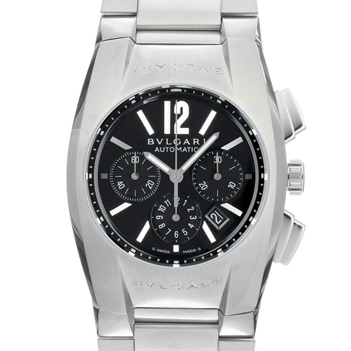 BVLGARI ERGON CHRONOGRAPH WATCH: BVLGARI ERGON Chronograph Watch Brand: BVLGARI Type/Style: Wristwatch Material: Case Material Stainless Steel, Band Material Stainless Steel Color: Case Color Silver, Dial color Black, Band Color