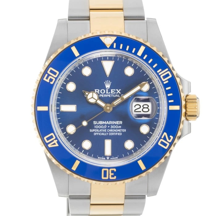 ROLEX SUBMARINER DATE WATCH: ROLEX Submariner Date Watch Brand: Rolex Type/Style: Wristwatch Material: Case Material Stainless Steel, Band Material Stainless Steel, Yellow Gold Color: Case Color Silver, Dial color Blue, Band