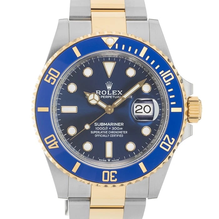 ROLEX SUBMARINER DATE WATCH: ROLEX Submariner Date Watch Brand: Rolex Type/Style: Wristwatch Material: Case Material Stainless Steel, Band Material Stainless Steel, Yellow Gold Color: Case Color Silver, Dial color Blue, Band