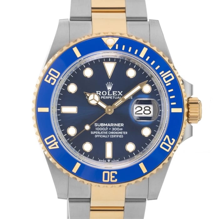 ROLEX SUBMARINER DATE WATCH: ROLEX Submariner Date Watch Brand: Rolex Type/Style: Wristwatch Material: Case Material Stainless Steel, Band Material Stainless Steel, Yellow Gold Color: Case Color Silver, Dial color Blue, Band