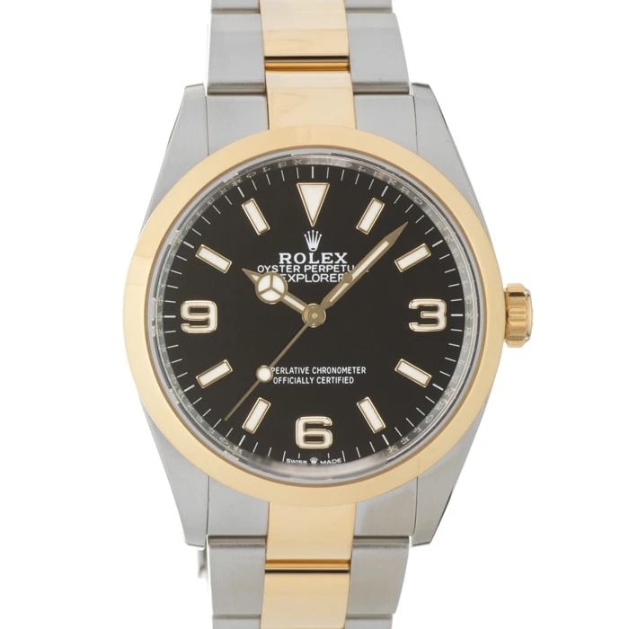 ROLEX EXPLORER WATCH: ROLEX Explorer Watch Brand: ROLEX Type/Style: Wristwatch Material: Case Material Stainless Steel, Yellow Gold, Band Material Stainless SteelYellow Gold Color: Case Color Silver, Gold, Dial color