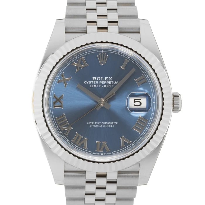 ROLEX DATEJUST BLUE ROMAN JUBILEE WATCH: ROLEX Datejust Blue Roman Jubilee Watch Brand: ROLEX Type/Style: Wristwatch Material: Case Material Stainless Steel, White Gold, Band Material Stainless Steel Color: Case Color Silver, Dial color