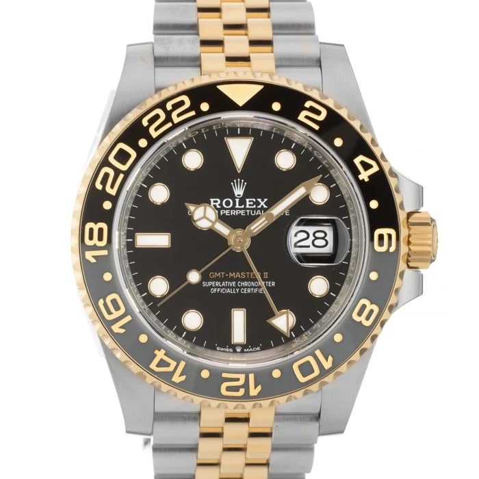ROLEX GMT MASTER JUBILEE WATCH: ROLEX GMT Master Jubilee Watch Brand: Rolex Type/Style: Wristwatch Material: Case Material Stainless Steel, Band Material Yellow Gold, Stainless Steel Color: Case Color Silver, Dial color Black, Band 