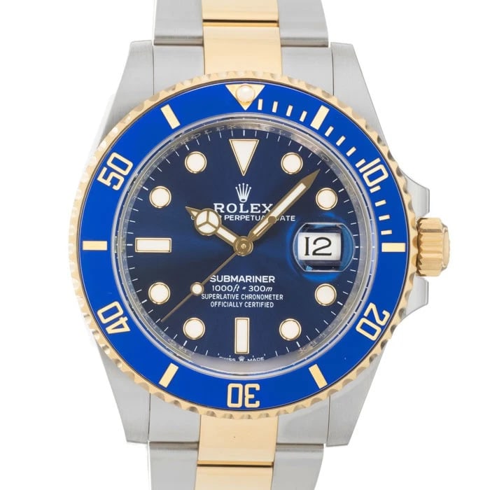 ROLEX SUBMARINER DATE WATCH: ROLEX Submariner Date Watch Brand: Rolex Type/Style: Wristwatch Material: Case Material Stainless Steel, Band Material Stainless Steel, Yellow Gold Color: Case Color Silver, Dial color Blue, Band