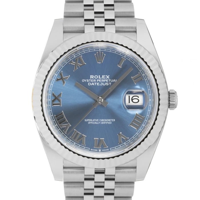 ROLEX DATEJUST BLUE ROMAN JUBILEE WATCH: ROLEX Datejust Blue Roman Jubilee Watch Brand: ROLEX Type/Style: Wristwatch Material: Case Material Stainless Steel, White Gold, Band Material Stainless Steel Color: Case Color Silver, Dial color