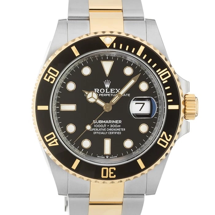 ROLEX SUBMARINER DATE WATCH: ROLEX Submariner Date Watch Brand: Rolex Type/Style: Wristwatch Material: Case Material Stainless Steel, Band Material Stainless Steel, Yellow Gold Color: Case Color Silver, Dial color Black, Band