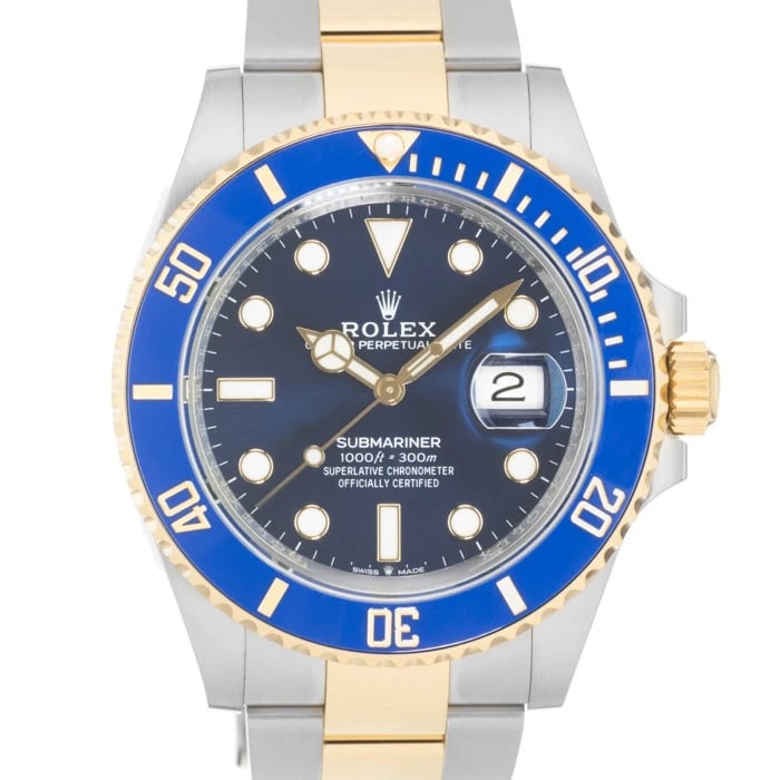 ROLEX SUBMARINER DATE WATCH: ROLEX Submariner Date Watch Brand: Rolex Type/Style: Wristwatch Material: Case Material Stainless Steel, Band Material Stainless Steel, Yellow Gold Color: Case Color Silver, Dial color Blue, Band