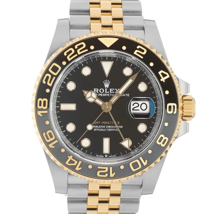 ROLEX GMT MASTER JUBILEE WATCH: ROLEX GMT Master Jubilee Watch Brand: Rolex Type/Style: Wristwatch Material: Case Material Stainless Steel, Band Material Yellow Gold, Stainless Steel Color: Case Color Silver, Dial color Black, Band