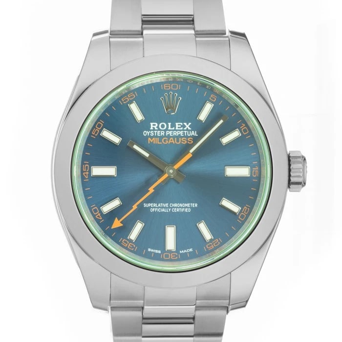 ROLEX MILGAUSS Z BLUE WATCH: ROLEX Milgauss Z Blue Watch Brand: ROLEX Type/Style: Wristwatch Material: Case Material Stainless Steel, Band Material Stainless Steel Color: Case Color Silver, Dial color Blue, Band Color Silver