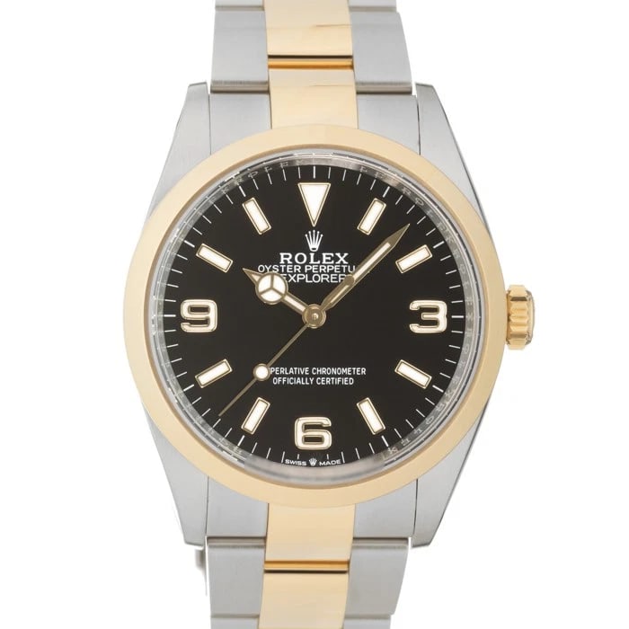 ROLEX EXPLORER WATCH: ROLEX Explorer Watch Brand: ROLEX Type/Style: Wristwatch Material: Case Material Stainless Steel/Yellow Gold, Band Material Stainless Steel/Yellow Gold Color: Case Color Silver/Gold, Dial color Black
