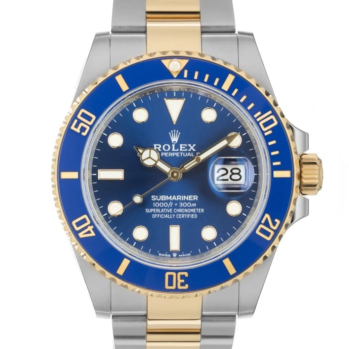 ROLEX SUBMARINER DATE WATCH: ROLEX Submariner Date Watch Brand: Rolex Type/Style: Wristwatch Material: Case Material Stainless Steel, Band Material Stainless Steel, Yellow Gold Color: Case Color Silver, Dial color Blue, Band