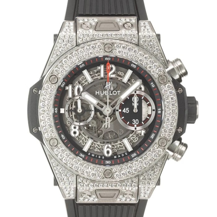HUBLOT BIG BANG UNICO TITANIUM WATCH: HUBLOT Big Bang Unico Titanium Watch Brand: HUBLOT Type/Style: Wristwatch Material: Case Material Titanium, Band Material Rubber Color: Case Color Silver, Dial color Skeleton, Band Color Black Size: C
