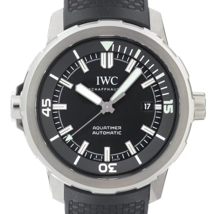 IWC AQUATIMER AUTOMATIC WATCH: IWC Aquatimer Automatic Watch Brand: IWC Type/Style: Wristwatch Material: Case Material Stainless Steel, Band Material Rubber Color: Case Color Silver, Dial color Black, Band Color Black Size: Case Si