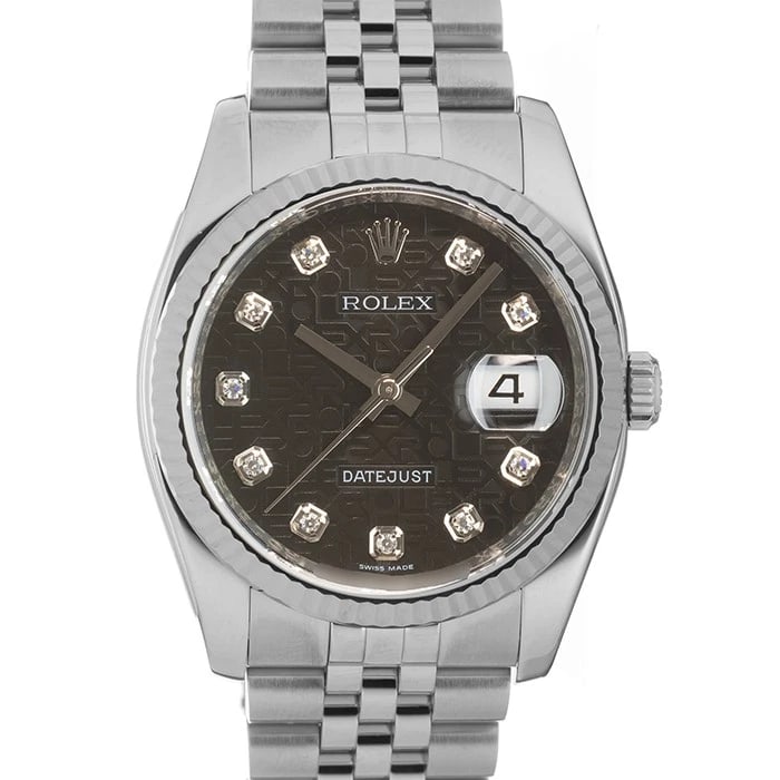 ROLEX DATEJUST BLACK COMPUTER WATCH: ROLEX Datejust Black Computer Watch Brand: ROLEX Type/Style: Wristwatch Material: Case Material Stainless Steel, White Gold, Band Material Stainless Steel Color: Case Color Silver, Dial color Black,