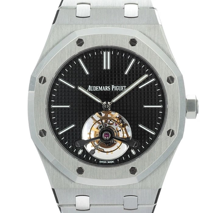 AUDEMARS PIGUET ROYAL OAK WATCH: AUDEMARS PIGUET Royal Oak Watch Brand: AUDEMARS PIGUET Type/Style: Wristwatch Material: Case Material Stainless Steel, Band Material Stainless Steel Color: Case Color Silver, Dial color Black, Band