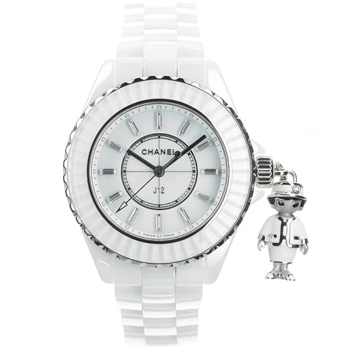 CHANEL MADEMOISELLE J12 WATCH: CHANEL Mademoiselle J12 Watch Brand: CHANEL Type/Style: Wristwatch Material: Case Material Ceramic, White Gold, Band Material Ceramic Color: Case Color White, Dial color White, Band Color White Size: