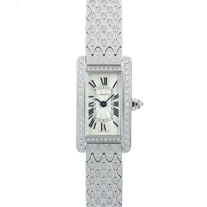 CARTIER TANK DIAMOND WATCH: Cartier Tank Diamond Watch Brand: CARTIER Type/Style: Wristwatch Material: Case Material White Gold, Band Material White Gold Color: Case Color Silver, Dial color Silver, Band Color Silver Size: Case