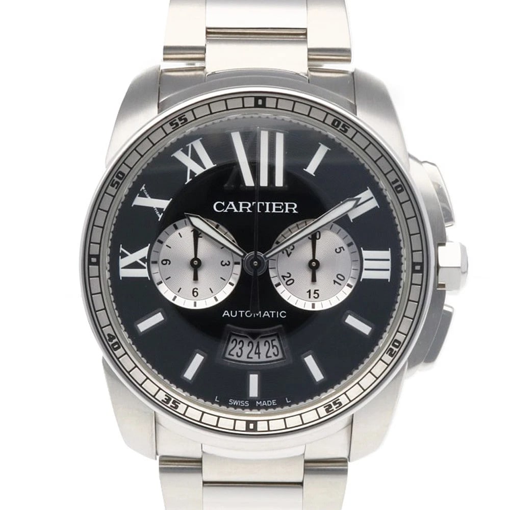CARTIER CALIBUR WATCHES STAINLESS STEEL WATCH: CARTIER Calibur Watches Stainless Steel Watch Brand: CARTIER Type/Style: Wristwatch Material: Stainless Steel Color: Dial black Size: Case Diameter:42.0mmBand Length:7.3inch / 18.5cm Accessories: