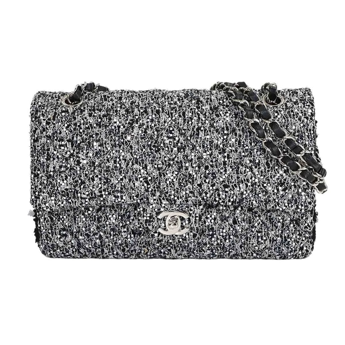 CHANEL MATELASSE CHAIN SHOULDER BAG TWEED SEQUINS: CHANEL Matelasse Chain Shoulder Bag Tweed Sequins Brand: CHANEL Type/Style: Shoulder Bag Material: Tweed , Sequins Color: Black , Gray Size: W 10.04 inch, H 5.91 inch, D 2.76 inch Accessories: None