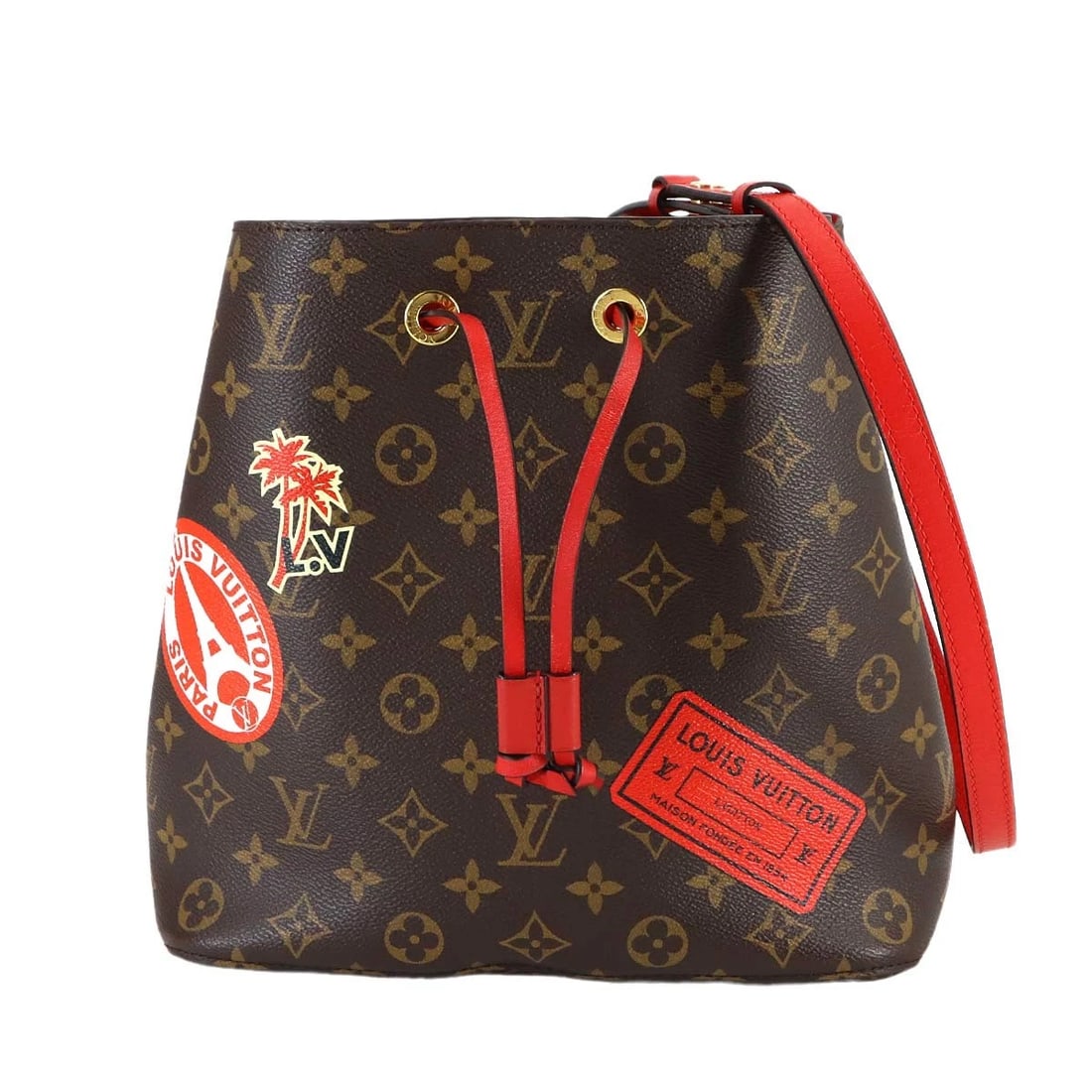 LOUIS VUITTON MONOGRAM LV SHOULDER BAG: LOUIS VUITTON Monogram LV Shoulder Bag Brand: LOUIS VUITTON Type/Style: Shoulder Bag Material: Monogram Canvas , Leather Color: Monogram , Coquelicot Size: W 10.04 inch, H 10.24 inch, D 6.69 inch