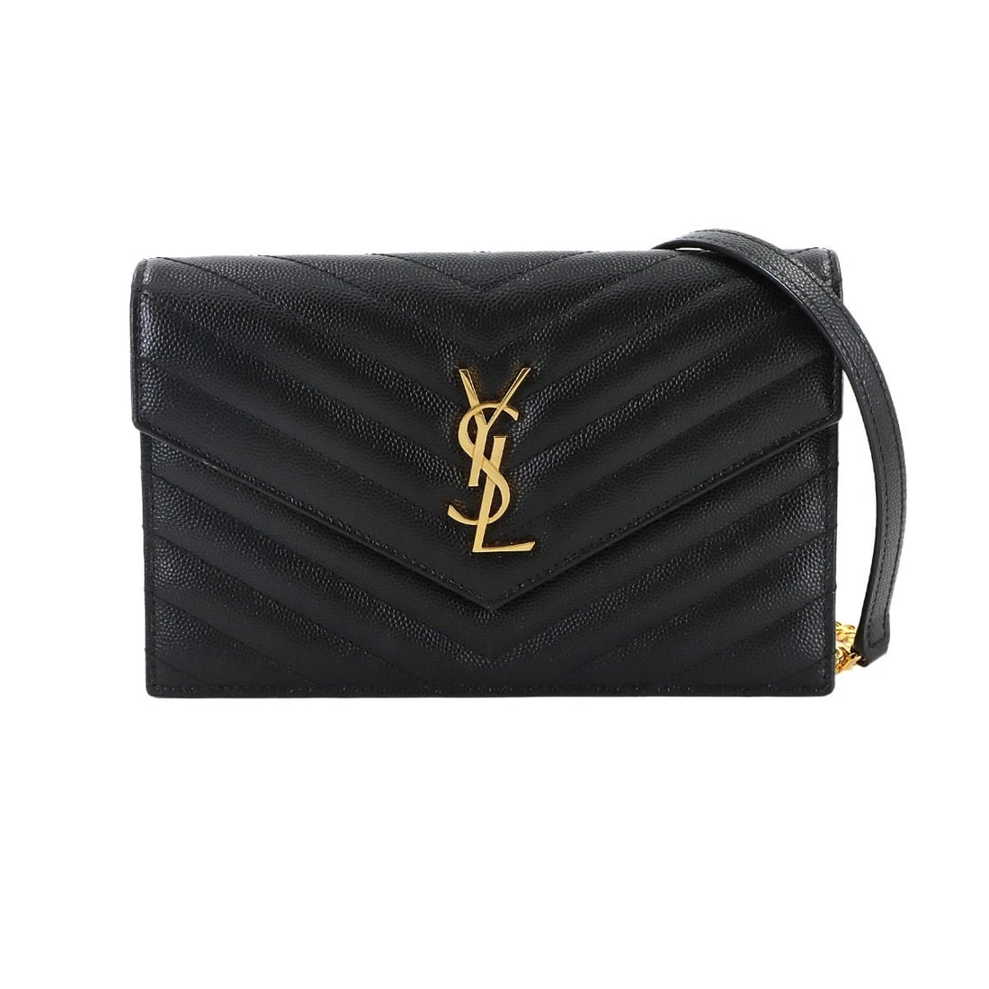 SAINT LAURENT CASSANDRE ENVELOPE CHAIN WALLET LEATHER: SAINT LAURENT Cassandre Envelope Chain Wallet Leather Brand: SAINT LAURENT PARIS Type/Style: Chain Wallet Material: Leather Color: Black Size: W 7.48 inch, H 4.92 inch, D 1.77 inch Accessories: No