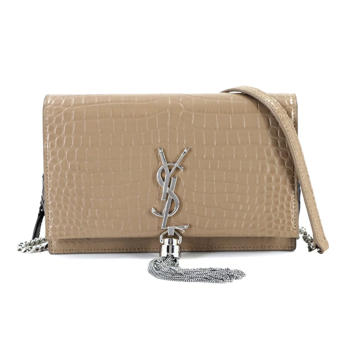 SAINT LAURENT KATE CHAIN LONG WALLET LEATHER BEIGE: SAINT LAURENT Kate Chain Long Wallet Leather Beige Brand: SAINT LAURENT Type/Style: Chain Wallet Material: Leather Color: Beige Size: W 7.48 inch, H 4.72 inch, D 1.38 inch Accessories: None
