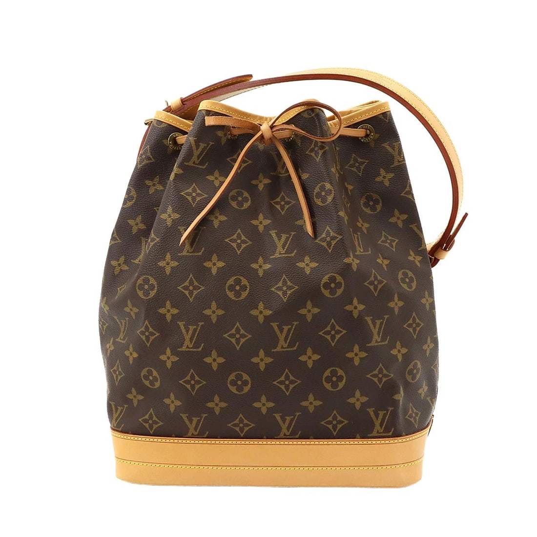 LOUIS VUITTON MONOGRAM NOE DRAWSTRING SHOULDER BAG: LOUIS VUITTON Monogram Noe Drawstring Shoulder Bag Brand: LOUIS VUITTON Type/Style: Shoulder Bag Material: Monogram Canvas Color: Monogram Size: W 10.63 inch, H 13.39 inch, D 7.48 inch Accessories