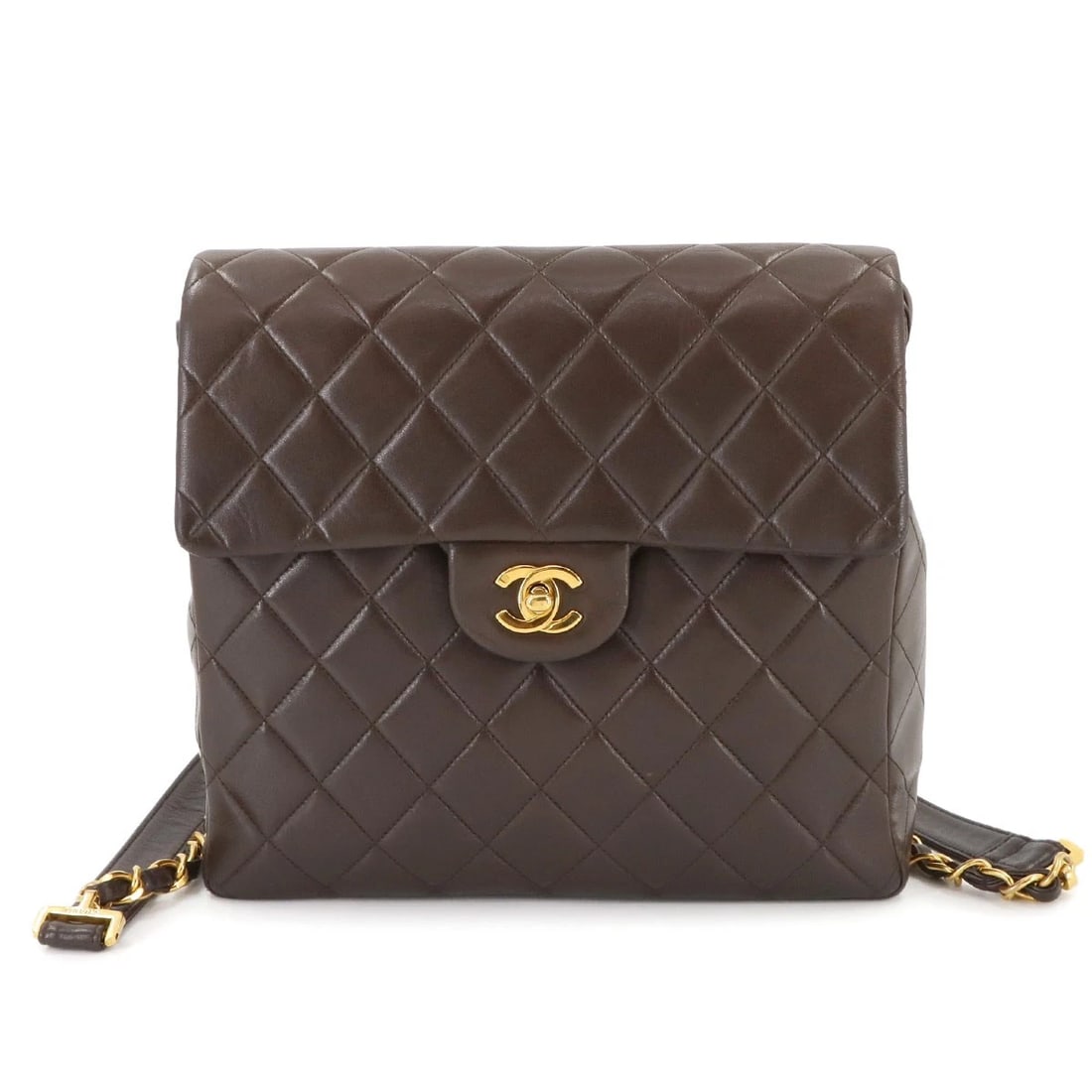 CHANEL MATELASSE CHAIN BACKPACK LEATHER BROWN: CHANEL Matelasse Chain Backpack Leather Brown Brand: CHANEL Type/Style: Backpack Material: Leather Color: Brown Size: W 9.84 inch, H 9.06 inch, D 3.15 inch Accessories: None Accessories No