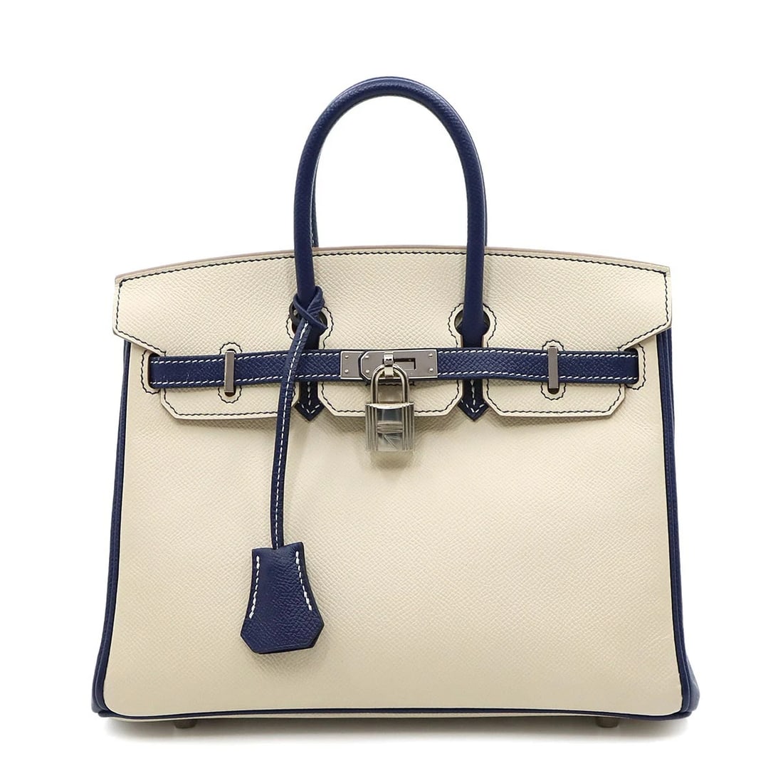 HERMES BIRKIN 25 PERSONAL SPO VEAU EPSOM CRAIE BLEU: HERMES Birkin 25 Personal SPO Veau Epsom Craie Bleu Brand: HERMES Type/Style: Hand Bag Material: Veau Epsom Color: Craie , Bleu Saphir Size: W 9.84 inch, H 7.48 inch, D 5.31 inch Accessories: None