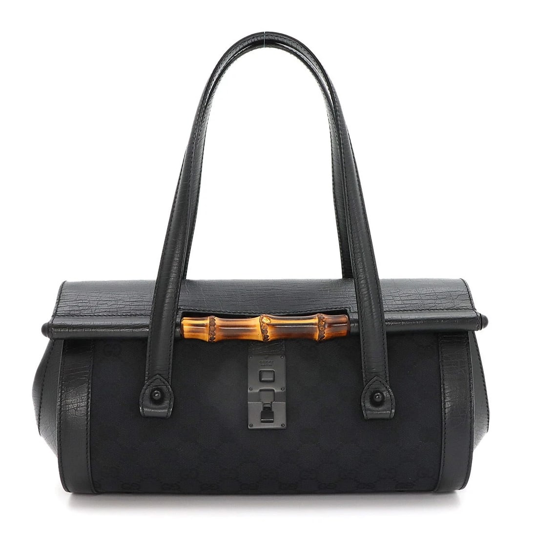 GUCCI BAMBOO HAND BAG GG CANVAS LEATHER BLACK (1 of 6)
