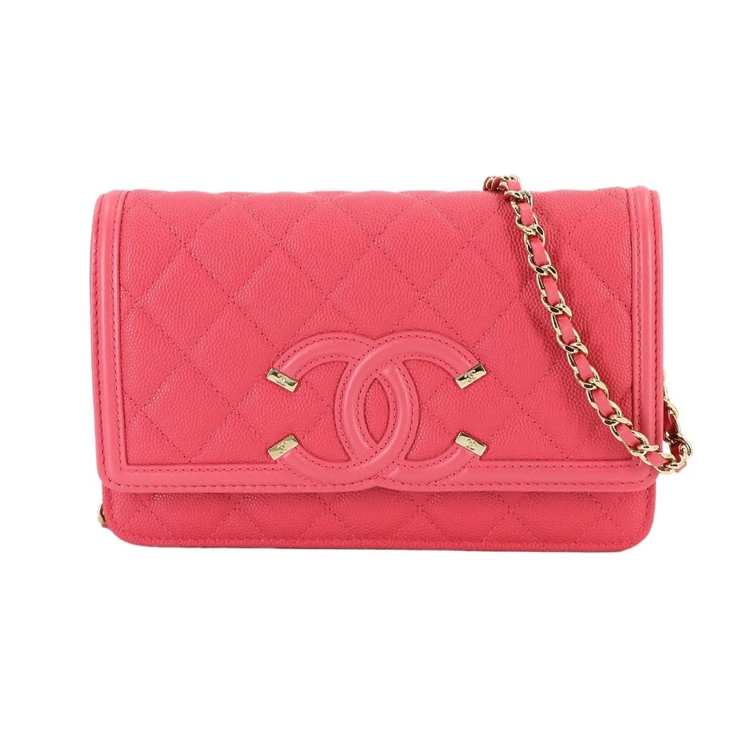 CHANEL CC FILIGREE CHAIN WALLET LEATHER PINK (1 of 5)