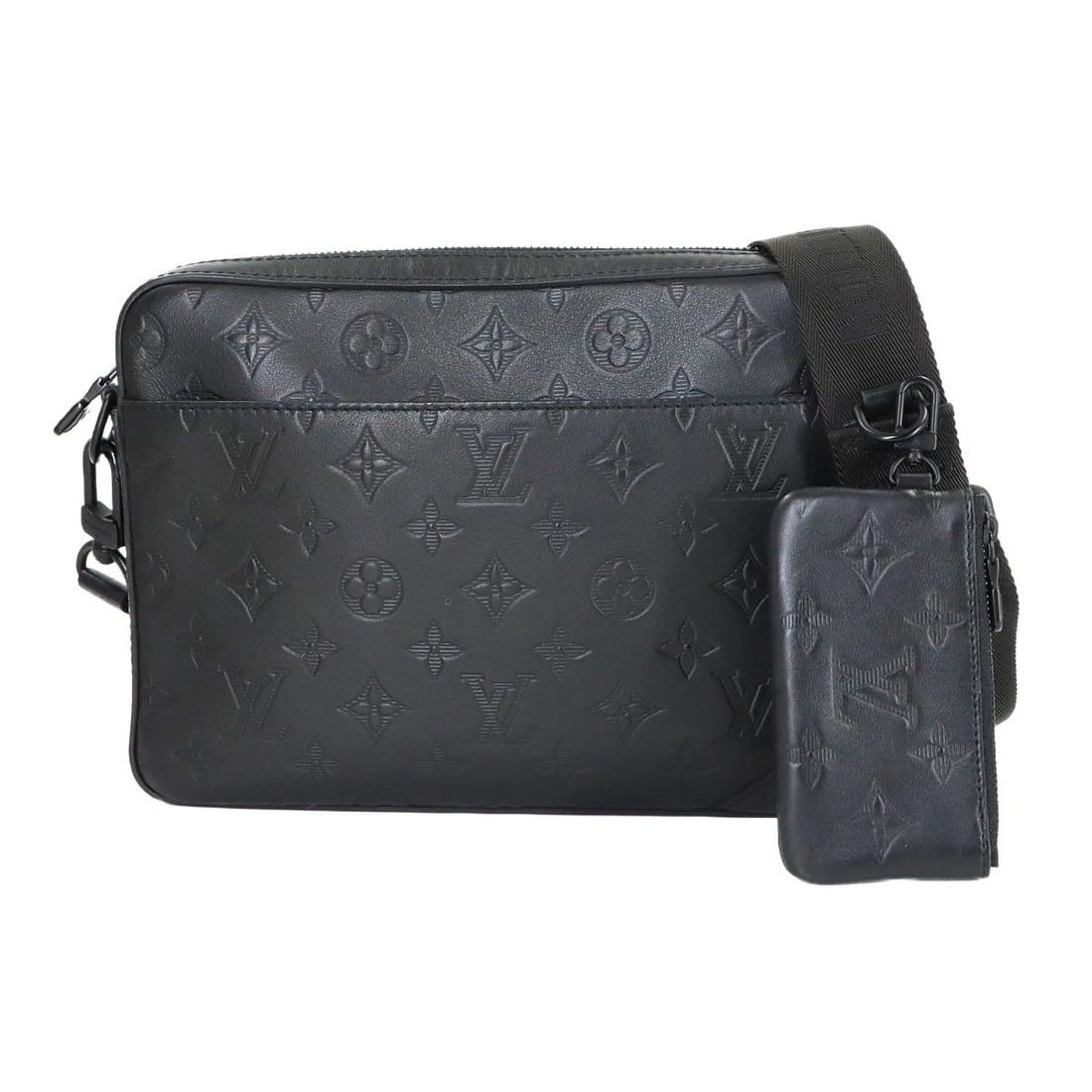 LOUIS VUITTON MONOGRAM MESSENGER SHOULDER BAG LEATHER: LOUIS VUITTON Monogram Messenger Shoulder Bag Leather Brand: LOUIS VUITTON Type/Style: Shoulder Bag Material: Monogram Shadow Leather Color: Black Size: W 10.24 inch, H 7.28 inch, D 1.77 inch
