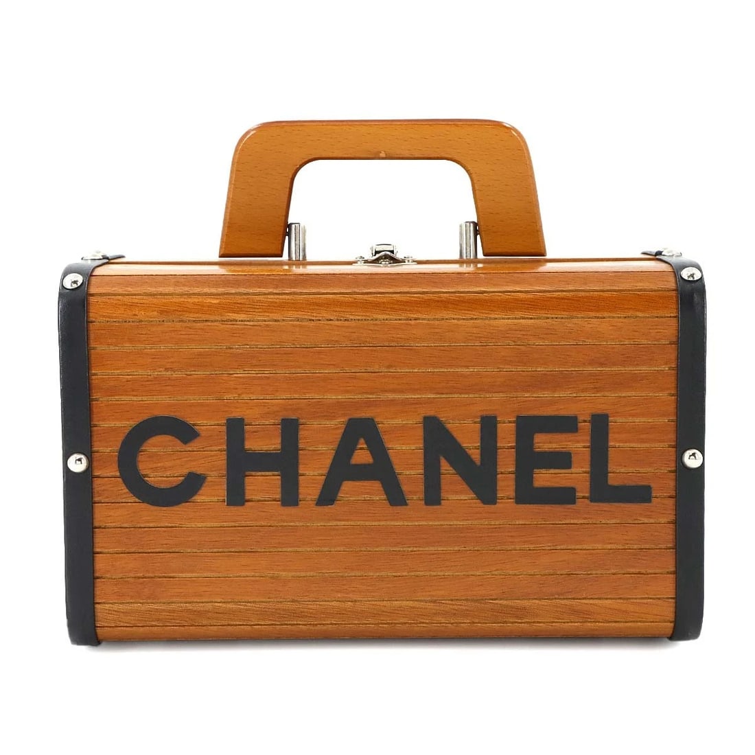 CHANEL WOOD VANITY HAND BAG LEATHER BROWN BLACK: CHANEL Wood Vanity Hand Bag Leather Brown Black Brand: CHANEL Type/Style: Hand Bag Material: Wood , Leather Color: Brown , Black Size: W 9.84 inch, H 5.91 inch, D 4.72 inch Accessories: None <